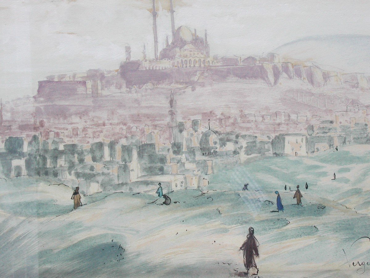 Henri VERGE SARRAT "Le Caire, la Citadelle" 1930 Aquarelle 30x41-photo-3